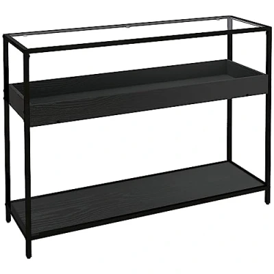 Afbeelding van HOMCOM consoletafel met 2 planken, gangtafel glazen blad, gangconsole, schoenenrek voor gang, entree, staal, zwart, 100 x 30 78 cm