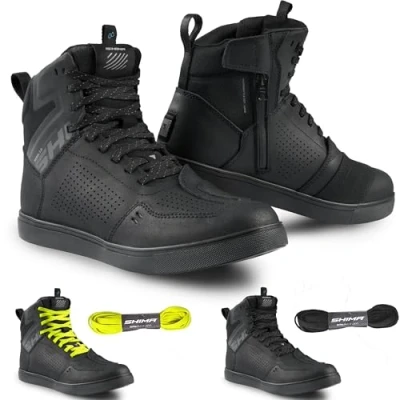 Afbeelding van SHIMA REBEL 2.0 Motorschoenen voor heren, leer, waterdicht, motorlaarzen, beschermers, sneakers, antislipzool, enkelsteun, ritssluiting aan de zijkant, zwart, 41
