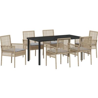 Afbeelding van vidaXL 7 delige tuindining set met kussens beige poly rattan