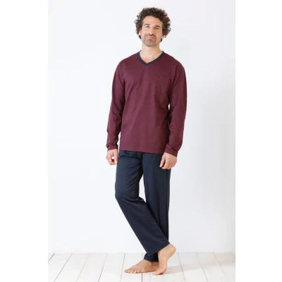 Afbeelding van Rode herenpyjama Hajo met blauwe broek Rood Maat 56