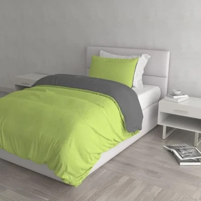 Afbeelding van Italian Bed Linen Naturel Color Dekbedovertrek Set met Doubleface Effen Kleur Zaklaken en Kussensloop, Zuur Groen/Rook, Kleine Tweepersoons