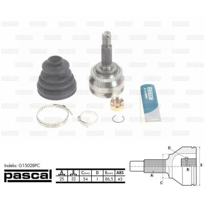 Afbeelding van Homokineet reparatie set, aandrijfas PASCAL G15028PC