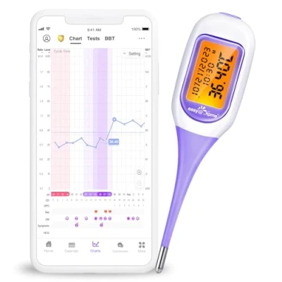 Afbeelding van Easy@Home Slimme Basale Thermometer, Groot Scherm en Achtergrondverlichting, met Premom APP (iOS &amp; Android) Auto BBT Synchronisatie, Grafiek, Dekkingslijn Qvulatietracking, Paars