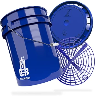 Afbeelding van MAGIC BUCKET Autohandwasbundel, wasemmer met bijpassende immerdeksel, ca. 20 liter, Grit Guard emmerinzetstuk vuilzeef, wasset, blauw/blauw