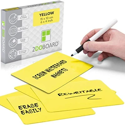 Afbeelding van 2DOBOARD Herschrijfbare Magneten Medium Geel 15 x 10 cm 25 stuks Scrum Agile Lean Whiteboard