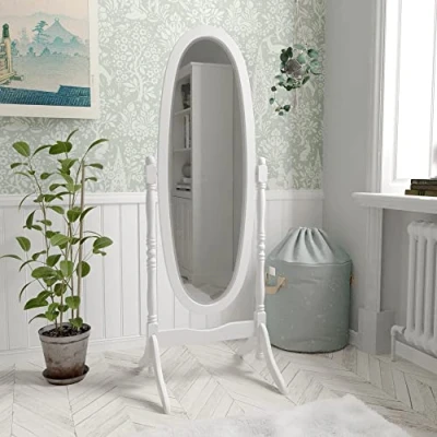 Afbeelding van Home Korting Vida Designs Nishano Paard Vloerspiegel op standaard, kleedkamer, verstelbaar, meubels, groot, wit, 145 x 41 48 cm