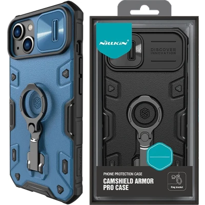 Afbeelding van Nillkin CamShield Armor Pro Case iPhone 14 Plus hoesje gepantserde cover met camera ringstandaard blauw