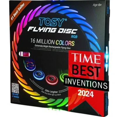Afbeelding van TOSY Flying Disc 16 miljoen kleuren RGB of 36 LEDs, extreem helder, slimme modi, automatisch oplichtend, oplaadbaar, verjaardag, kerstcadeau voor mannen/jongens/tieners/kinderen, 175 g frisbee