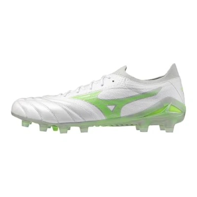 Afbeelding van Mizuno Morelia NEO IV Β Elite Voetbalschoenen met kunststof noppen, Heren, Maat: 42.5, White/neon green/cool gray Leer/ synthetisch