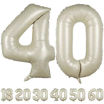 Afbeelding van Ballon 40 jaar Beige ballonnen 101 cm 40e verjaardagsdecoratie folieballon cijfer decoratie voor verjaardag vliegen met helium 40ste mannen vrouwen verjaardagsfeest