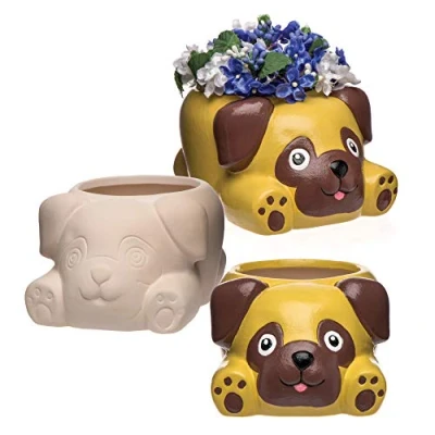 Afbeelding van Baker Ross keramische bloempotten &quot;Mops&quot; (2 stuks) voor kinderen om te beschilderen, versieren en cadeau geven