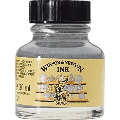Afbeelding van Winsor &amp; Newton 1010617 Drawink Ink tekeninkt voor kalligrafen, illustratoren, grafici, kunstenaars waterbestendige kleuren, uitstekende transparantie 30ml fles, Silver