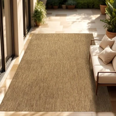 Afbeelding van Paco Home Tapijt Vloerkleed In &amp; Outdoor Balkon Terras Keukenvloerkleed Eenkleurig Gemêleerd Patroon, Maat:240x340 cm, Kleur:Coffee