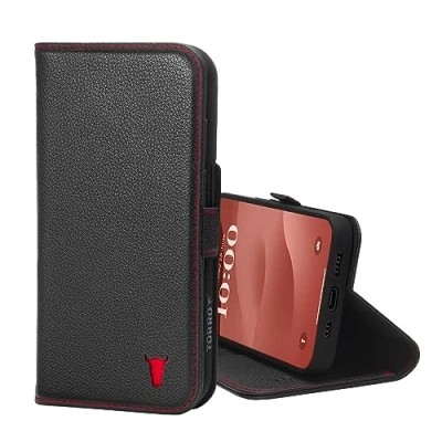 Afbeelding van TORRO Case Compatibel met iPhone 15 Pro Premium lederen portemonneehoes standaard en kaartsleuven (Zwart)