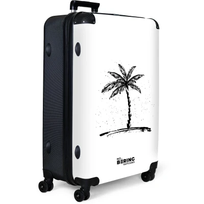 Afbeelding van NoBoringSuitcases.com® Koffer groot Reiskoffer lichtgewicht Wit met zwart palmboom Rolkoffer 4 wielen Grote trolley XL 98 liter bagage