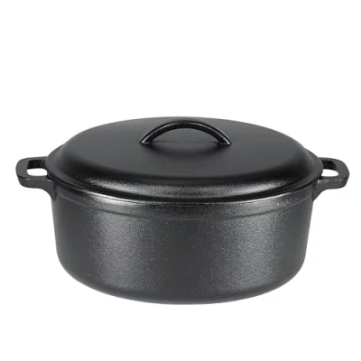 Afbeelding van Amazon Basics Braadpan, rond, van gietijzer, twee handgrepen, 6,62 liter, zwart