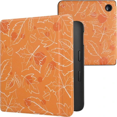 Afbeelding van kwmobile e reader hoesje compatibel met Kobo Libra 2 Magneetsluiting Ereader case Herfst in wit/oranje/bruin