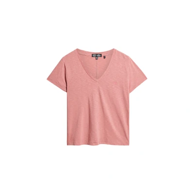 Afbeelding van Superdry Embroidered Vneck Tshirt basic, Dames, Maat: 40, Dusty rose