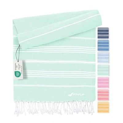 Afbeelding van Fit Flip Hamamdoek Strandhanddoek XXL van 100% gerecycled katoen sneldrogend strandlaken, fouta, pestemal Turkse handdoek ideaal als hamam saunahanddoek en sarong Aqua 100x200cm Sultan