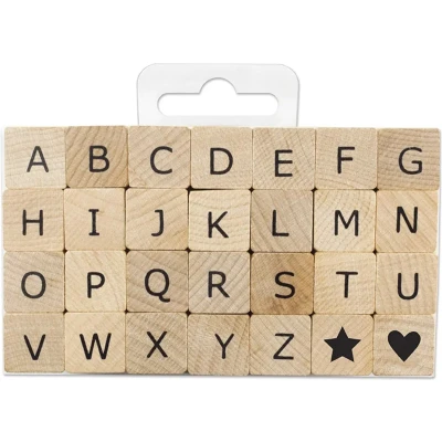Afbeelding van Aladine Stampo alfabet medium, set met alfabetstempels van hout, scrapbooking, kaarten Bullet Journal, stempel, maat M
