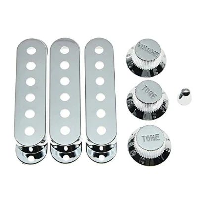 Afbeelding van KAISH Chrome Plastic ST Strat 52mm Pole Spacing Pickup Covers Gitaar Knoppen en 5 Way Switch Tip voor USA Stratocaster/Strat