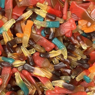 Afbeelding van Flessen snoep mix 500 Gram cola Cherry Frisdrank Haribo Jake Damel Snoepgoed Snoeppot Snoepjes
