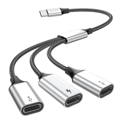 Afbeelding van MOGOOD USB C Splitter, naar Female Adapter, 3 in 1 Type gegevensoverdracht en 60W snel opladen, Male Cord Converter voor iPhone 16 Series Mac,Xbox One
