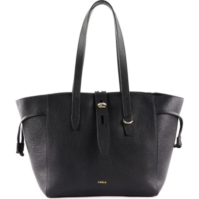 Afbeelding van FURLA Leren Shopper Schoudertas Net Tote Bag Nero Zwart