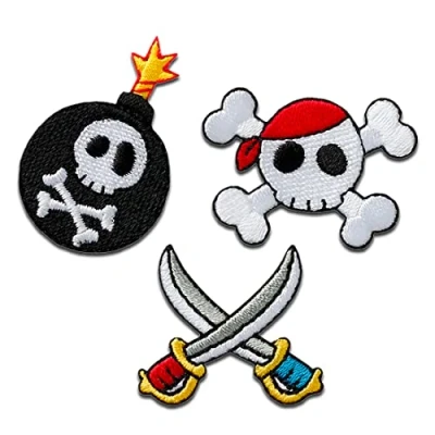 Afbeelding van Mono Quick Piraten trio 3 stuks Lapjes Appliqués overdrukplaatjes Applicaties opnaaien opstrijken Lap Patches, Maat: 3,6 x 3,4 cm