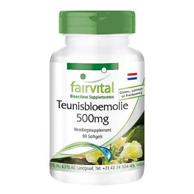 Afbeelding van Fairvital Teunisbloemolie capsules 500mg HOOG GEDOSEERD 90 softgels teunisbloem olie voedingssupplement rijk aan GLA