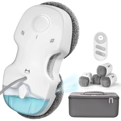 Afbeelding van HUTT C65 Raamreinigingsrobot met sproeifunctie, elektrische raamreiniger, afstandsbediening 80 ml tank, robot, automatisch, voor binnen en buitenramen, 10 x doek, koffer