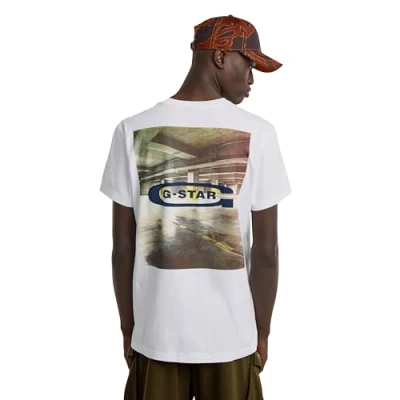 Afbeelding van G Star RAW heren T shirt met logo en backprint in de kleur Wit, maat: L