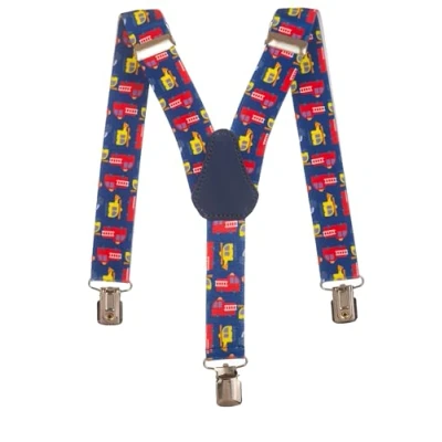 Afbeelding van Olata Y Vorm Elastische Bretels voor Kinderen met Brandweerauto Design (1 5 Jaar) 2,5 cm. Donkerblauw
