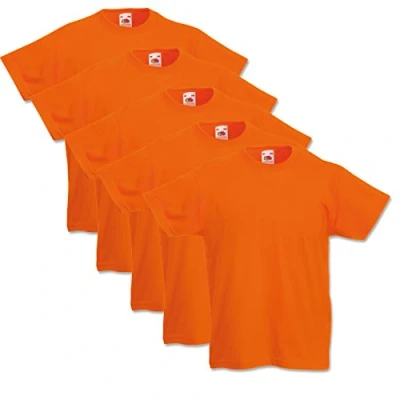 Afbeelding van Fruit of the Loom 5 T shirts voor kinderen, Valueweight, 104, 116, 128, 140, 152, diverse kleurensets, 100% katoen, oranje, 7 8 Jaar