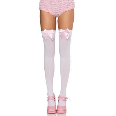 Afbeelding van Witte Nylon Kousen met Zacht Roze Strik