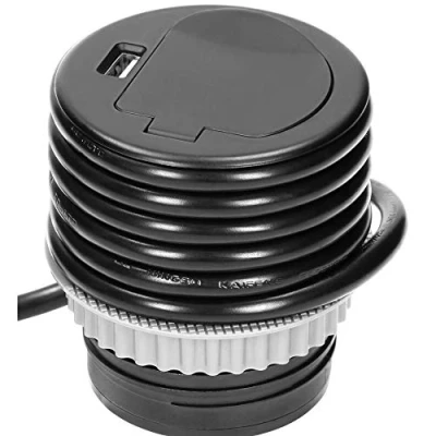 Afbeelding van Inbouw bureau stopcontact met deksel en USB lader Zwart
