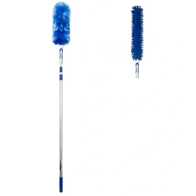 Afbeelding van WinHux® Extra lange uittrekbare plumeau, 3,4 meter bereik, telescoopgreep, chenille, dubbelpak, buigbaar en wasbaar