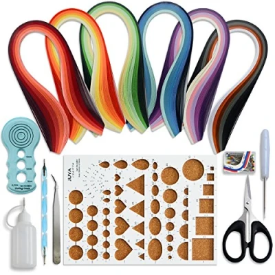 Afbeelding van JUYA Papier Quilling Kits met 30 Kleuren 600 Strips en 8 Gereedschap Blauw Gereedschap, Breedte 5mm