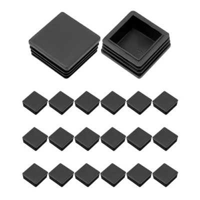 Afbeelding van QWORK® vierkante buisvinpluggen, eindkappen voor buizen, buispluggen vierkant, stoelpoten, kunststof, 40x40mm, zwart, 20st