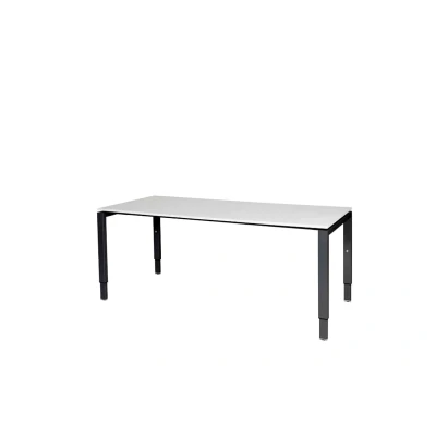 Afbeelding van Domino bureau, hoogte instelbaar (62 85cm) met 180x80cm &#039;zwevend&#039; krijtwit 25mm blad en zwart (RAL9005) N poot frame