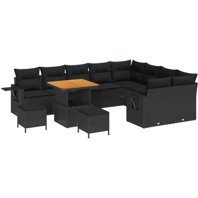 Afbeelding van vidaXL 12 delige tuinset met kussens in zwart poly rattan en acacia