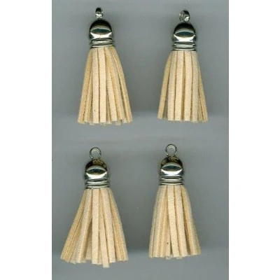Afbeelding van Kwastjes tassel met cap suede beige zilver 3CM 4 ST 12312 1204