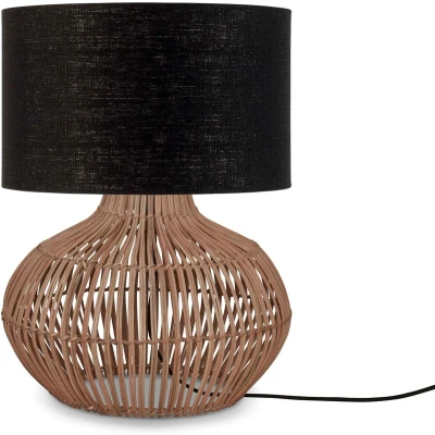 Afbeelding van Good&amp;Mojo Tafellamp Kalahari Rotan Ecolinnen Small Naturel Zwart 32x32x48cm