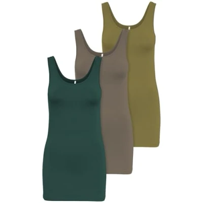Afbeelding van ONLY Set van 3 basic tanktops voor dames, wit, zwart, grijs, blauw, crème, damesshirt lang zomershirts top 15201465, Kleurmix 9, L