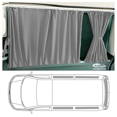 Afbeelding van BREMER SITZBEZÜGE Maat, gordijnen, zonwering, compatibel met VW T3 Transporter Multivan Caravelle 1979 1992, grijs, campingaccessoires, camper, set 705