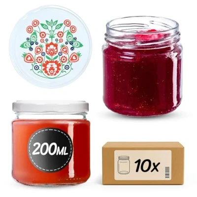 Afbeelding van KADAX Kleine inmaakpotten 200 ml jampotten fi66 mm mini glazen voor honing en specerijen luchtdichte weckpotten ronde (10 stuks folklore)