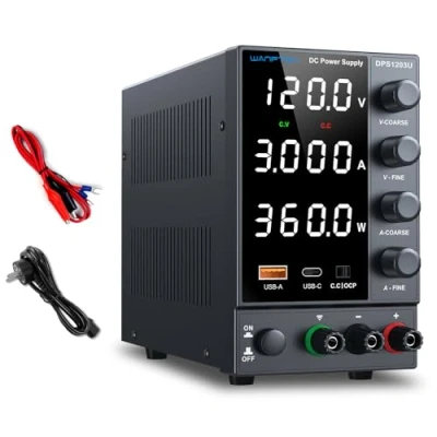 Afbeelding van WANPTEK POWER Laboratoriumvoeding 120V 3A,Instelbaar DC met USB A/Type c snellaadpoort,Hoge precisie 4 cijferige LED Display encoder verstelbare bankvoeding