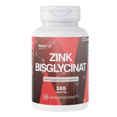 Afbeelding van Zink 25mg 365 tabletten Zinkbisglycinaat Hoge dosering 100% veganistisch Duitse productie &amp; laboratoriumtests NutriFair Premium Fair