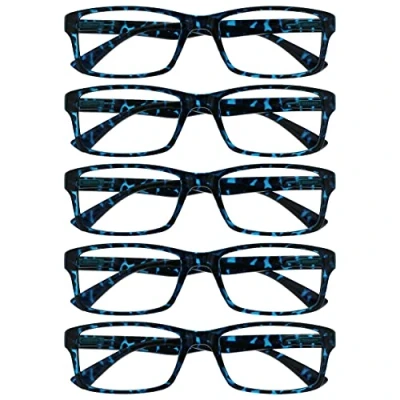 Afbeelding van The Reading Glasses Company Blauwe schildpadwaarde 5 Pack Mens Womens Designer stijl lezers RRRRR92 3 +3.00