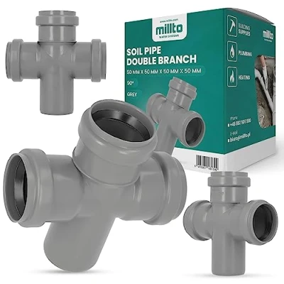 Afbeelding van Millto™ Afvoerbuis, dubbele aftakking, 50 x cm, grijs, afvalsysteem, , rioleringsaansluiting, verbindingsstuk voor riolering, polypropyleen